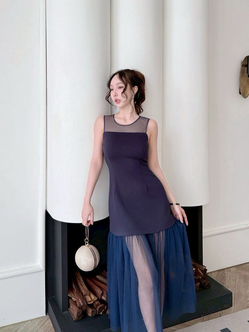 Round Neck Sleeveless Tulle Hem Dress